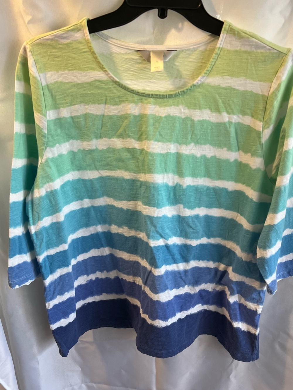 CJ Banks Striped Ombre Crewneck Top in Green and Blue